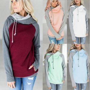 Kızlar Hoodies Artı Boyutu Patchwork Tişörtü Rahat Uzun Kollu Ceket Balıkçı Yaka Ceketler Dikiş Kontrast Jumper Kazaklar D6471