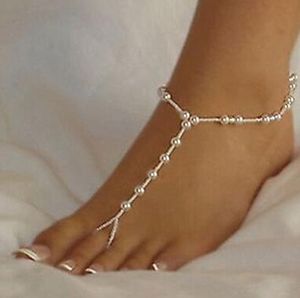 Moda-sandálias esticar tornozeleira cadeia com anel do dedo tornozeleiras escravos 1pair cadeia / lote de retalhistas casamento sandbeach jóias pé da dama de honra nupcial