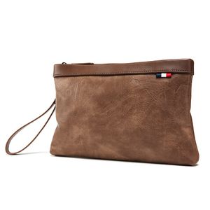 Saco de Embreagem de Couro do vintage Do Vintage Marrom Com Wristlet Mão Travado Bolsa Negócios Organizador Preto Carteira Bolsa para Homens