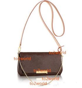 Verklig läder Favorithandväska Fashion Crossbody Women Bag Favorit Designkedjekoppling Läderband Kvinnor Purse