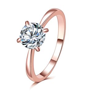 High quality 1.2ct rose gold color large CZ zircon stone diamond rings Top Design 4 prong bridal wedding Ring for Women