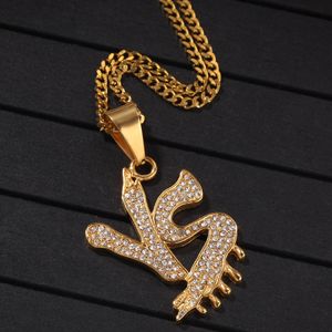 Personliga Guld Iced Out Diamond Mens vs Initial Letters Pedant Cuban Chain Halsband Fullständig Diamond Hip Hop Smycken Gåvor för Män Kvinnor