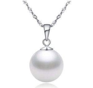 High Quality 925 Sterling Silver 12mm Pearl Pendant Necklace Choker With Chain Fashion Silver Jewelry DHL Free