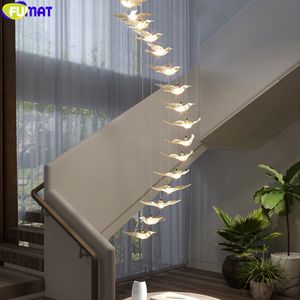FUMAT Acrylic Stair Chandelier Parrot Bird Ceiling Lamp Long Hight Modern LED Pendant Light Hanging High End Stairwell Lighting