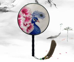 Belle maniglie in ebano ventaglio rotondo cinese costume da ballo ventaglio decorativo artigianale mano doppio lato ricamo Suzhou seta di gelso ventaglio regalo