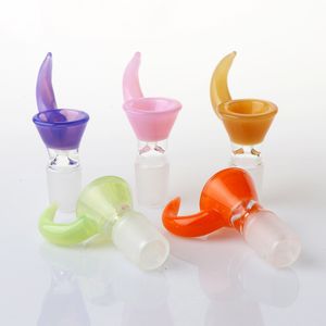 Smoking 5 Kind Color Cow Horn Style Handle Glass Bowls With Male 14mm 18mm Joints Suitfor Water Bongs