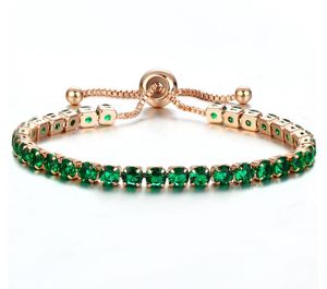 Fashion- Quality 18K Rose Gold Link Round Cut Sparkling Crystals Stones Bracelets for Womens Jewelry