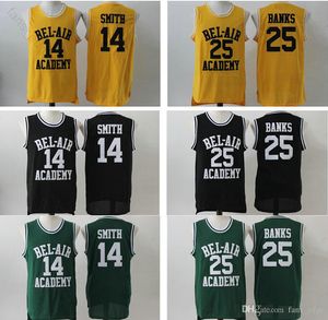 The Fresh Prince of Bel-Air Academy #14 Will Smith Jersey Mens Cheap Color Black Green Yellow Bel-Air 25 Carlton Banks Basketball Jersey