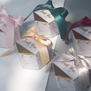 Scatola di caramelle esagonale per messaggio di ringraziamento per feste da 50 pezzi con nastro colorato di carta spessa Scatola di imballaggio per ciambelle regalo per bambini