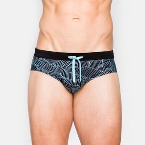 Costumi da bagno da uomo Slip da bagno per pene sexy a righe a foglia Bikini corto da spiaggia a vita bassa Pantaloni da surf gay in poliestere impermeabile