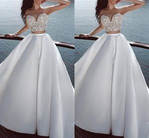 Amazon Berta Wedding Dresses Empire Waist 2 Piece Nigerian Lace Beaded Satin A-line Beach Wedding Dress Boho Bridal Gowns Plus Size Long