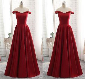Dark Red Prom Dresses Plus Size Long 2019 Off The Ramię Satynowe A-Line Empire Talii Suknia Elegancka Formalna Elegancka Party Suknie Wykonane