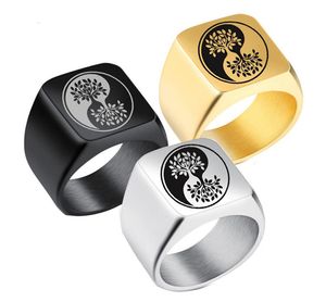 Srebrny złoto czarny religijne i Yang Tai chi emblemat Pierścień Moda stal nierdzewna Egipt Drzewo życia biżuteria