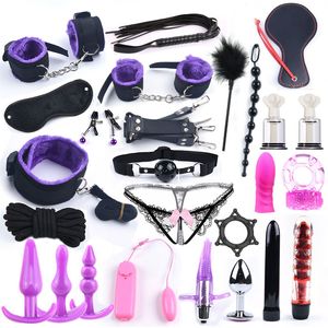 25 PCS Sex Toys For Women G Spot Dildo Vibratorn Butt Anal Plug Penis Cover Slave Games Hand s for Sex Whip Bdsm Bondage Set Y191207