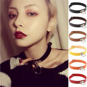 Gothic O Ring Tattoo Choker Necklaces for Women Ladies Black Faxu Leather Jewelry will and sandy Drop Ship
