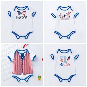 Kids Clothes Baby 4th July Rompers Toddler Stars Stripe Printed Jumpsuits Children Cartoon Short Sleeve Onesies Cotton Bodysuit EZYQ359