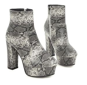 Hot Sale-Lila Snake Korn Tjock Högklackat Kvinna Ankle Booties Designer Skor Gul Beige Blå Kom med Box