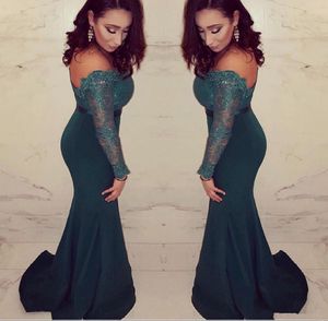 Lace Evening Dresses Long Sleeves African Mermaid Formal Prom Gowns Arabic Drak Green Plus Size Mother Of The Bride Dresses