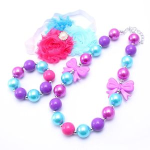 Najnowszy Design Pretty Color Necklacebracelet Headplage 3PCS Zestaw Biżuterii Derb Dziewczyny Bubblegum Baby Kids Chunky Naszyjnik Zestaw Biżuterii