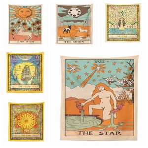 Europeisk Tarot Tapestry Astrologi Vägg Hängande Dekoration Tyg Sun Moon Star Tenture Mural Modern Room Dorm Decor