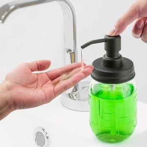 Coperchi per dispenser di sapone per barattoli di vetro nero opaco, pompa per liquidi in acciaio inossidabile 304 antiruggine per cucina e bagno - Barattolo non incluso