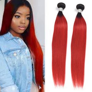 Extensões de cabelo humano peruano retas 2 pacotes 1b/vermelho ombre dois tons cor 10-28 polegadas 1b vermelho 2 peças/lote tramas duplas