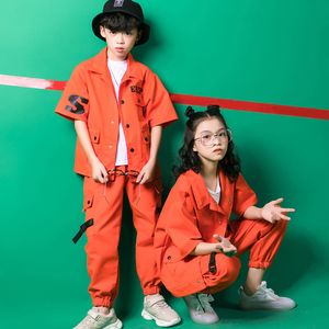 Kids Hip Hop Dance Costumes for Girls Boys Ballroom Dancing Cloth Suits Pants Short Sleeve Jacket Coat Jazz Clothing Dancewear