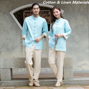 White Blue Yellow Yoga Suits Jacket + pants Unisex Cotton Linen Clothes Summer Kungfu Clothing Wushu Taiji Flax Half Sleeve Tracksuits