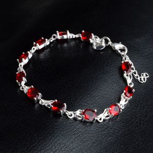 Red Diamond Bracelets للنساء الفتيات 925 فضة مطلي تصاميم الأزياء هدية رابط سلسلة مجوهرات مع المشبك جراد البحر 8 بوصات