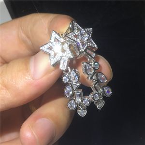 Star Flower shape Tassels Drop Earring 925 sterling silver Diamond Cz Stone Party Anniversary Dangle Earrings for women Jewelry