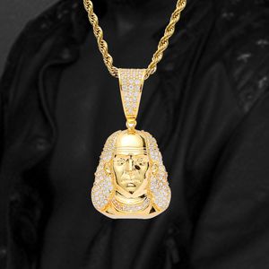 Guys Gold Cz Cúbica Zircônia Blingling Franklin Retrato Pingente Colar Mens Hip Hop Gelado De Diamond Rapper Jóias Presentes Para Meninos