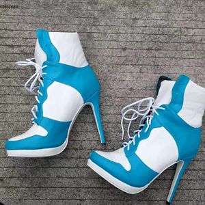 Rontic Fashion Women Platform Ankle Boots Stiletto High Heel Boots 라운드 발가락 예쁜 하늘색 캐주얼 신발 여성 플러스 미국 크기 4-15