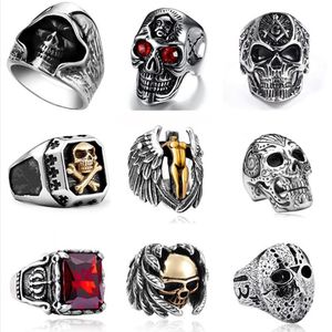 Gothic Punk Mens Stainless Steel Ring Vintage Hip Hop Skull Rings For Men Steampunk Jewelry Accessories
