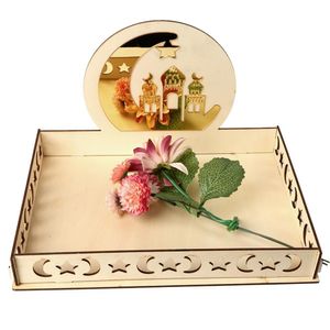 Islam Eid Ramadan Mubarak DIY Drewniane Herbatniki Desery Taca Hollow Home Decorations Party Dostawy Pulpit Storage Box