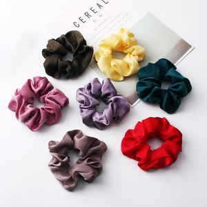 Satin Solid Hair Scrunchies Women Elastic Hair Bands Stretchy Scrunchie Girls Headwear Silky Loop Ponytail Holder Hairbands FQ0222A