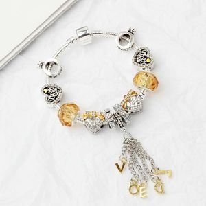 Wholesale- New Fashion LOVE Pendant bangle 925 Silver Charm Bead Accessories bracelets Diy Wedding Jewelry Valentine Gift with box