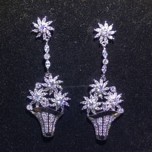 Choucong Lüks Çiçek şekli Bırak küpe 5A zirkon 925 Ayar gümüş Nişan Düğün Dangle Küpe kadınlar takı için