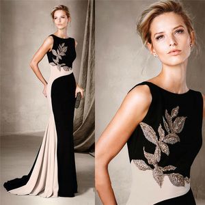 Elegancki czarny frezowanie syrenka matka panny młodej sukienki klejnot szyi długie suknie wieczorowe Custom Made Wedding Guest Dress