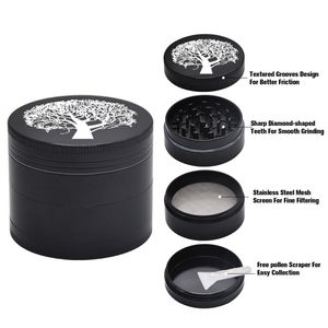 Tree Pattern Tobacco Grinders 50mm 4 Layers Smoking Metal Dry Herb Grinder with 4 pictures Spice Pepper Crusher With teeth Cigarettes Tools