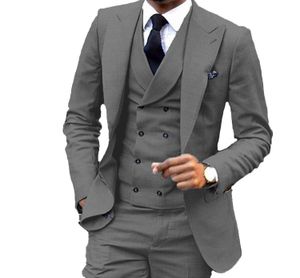 Brand New Gray Groom Tuxedos Пик нагрудные дружки свадебные Смокинги Мужская мода Пром куртка Blazer 3 шт Костюм (куртка + брюки + Tie + Vest) +882