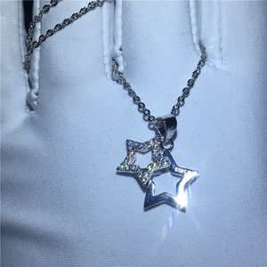 Sexy Double Star pendant With necklace 925 Sterling silver pear cut 5A zircon Cz Engagement wedding Pendants for women Gift