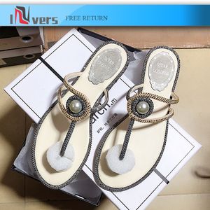 Tasarımcı Kadın sandalet Rhinestones İnciler decration Yuvarlak Burun Düz Günlük Ayakkabılar Kadınlar
