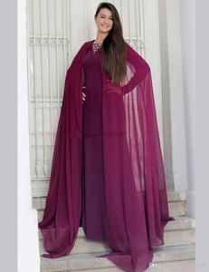 Grape Mermaid Evening Dresses With Wrap Long Sleeves Crystal Beads Long Formal Prom Party Gowns Special Occasion Dress vestidos de fiesta
