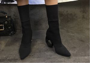 Hot Sale- New Fashion Comfortable Pointed Toes Half Boots Pointed Heels England Style Black Ladies Martin Boots Free Shipping