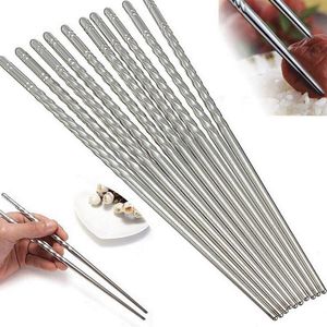 2Pcs Pair Chopsticks Anti-slip Thread Style Portable Chinese Food Necessary Chop Sticks Stainless Steel Tableware LX5217