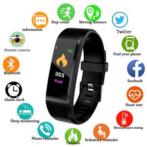 115 Plus Bluetooth Smart Watch Hjärtfrekvens Fitness Tracker Smart Armbandsur Vattentät Passometer Sport Smart Armband för Android iPhone