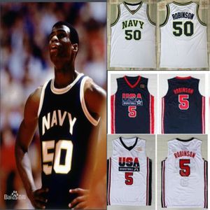 1992 EUA Equipe um retro O almirante David Robinson 50 camisas de basquete da Academia Naval da Naval All Sewn