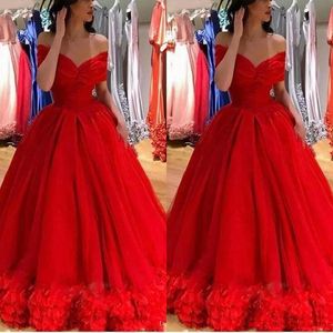 Puffy Красный Пром платья Длинные Off-плечу Wear Плюс размер платья Quinceanera A-Line Вечерние платья партии