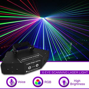 6 Eyes RGB Full Color DMX Beam Network Laser Scanning Light Home Gig Party DJ Stage Lighting Sound Auto A-X6