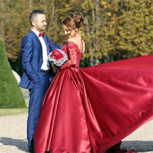 Burgundy Princess Prom Formal Dresses 2020 Puffy Floral Lace Beaded Liastublla Design Lace Tutu Full length evening gown wear